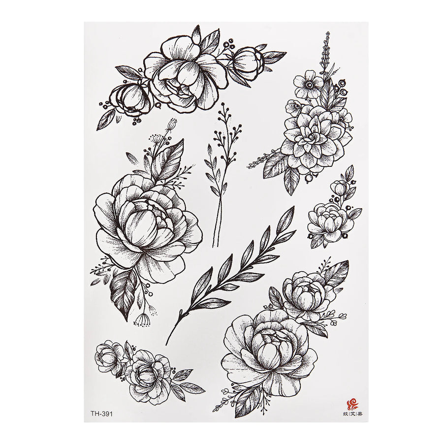 Waterproof Temporary Tattoo Sticker Flower Pattern Design Full Flower Arm Body Art Large Tattoo Sticker Black Roses 1PC