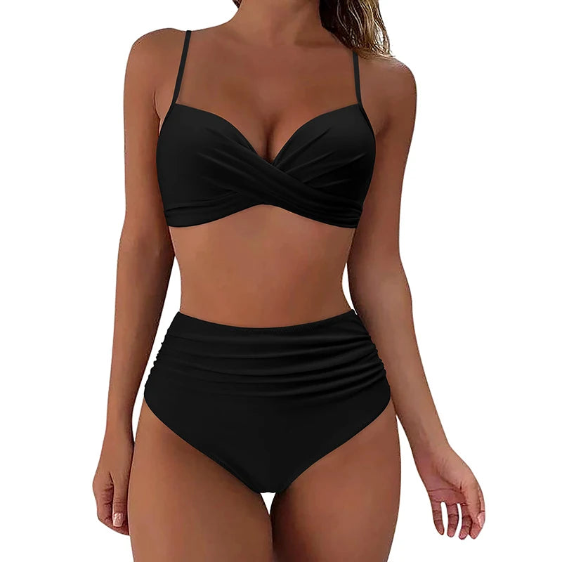 Two Pieces Sexy Swimsuits Women Bikini Set Beachwear Push Up Solid Summer Bathing Suit Triangle Low Waist