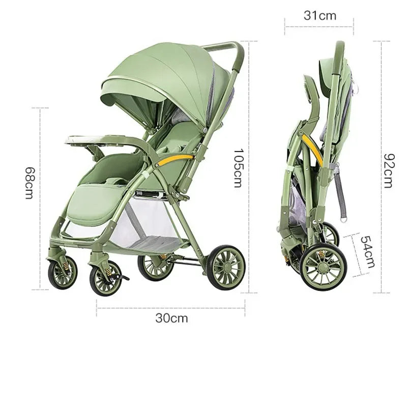 New Lightweight Foldable Baby Stroller: Four-Wheeled Shock-Absorbing, Can Sit or Lie Down, Newborn Travel Stroller