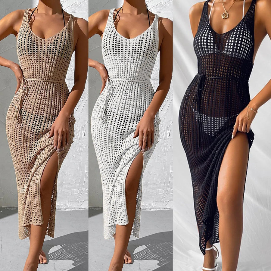 Bikini Cover Ups Women  Sleeveless  Beach Dress with Side Slits Swimwear Blouse