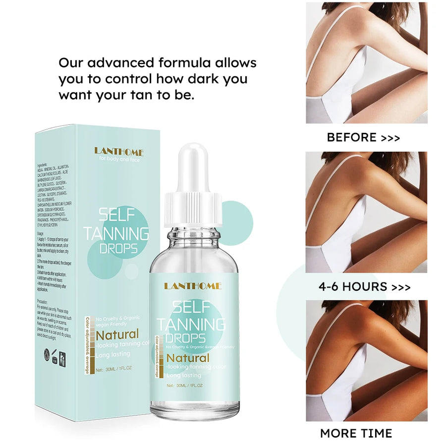 Natural LANTHOME Self-Tanning drops with Face Tan Drops: Dark Self-Tanning Serum for Face and Body 30ml