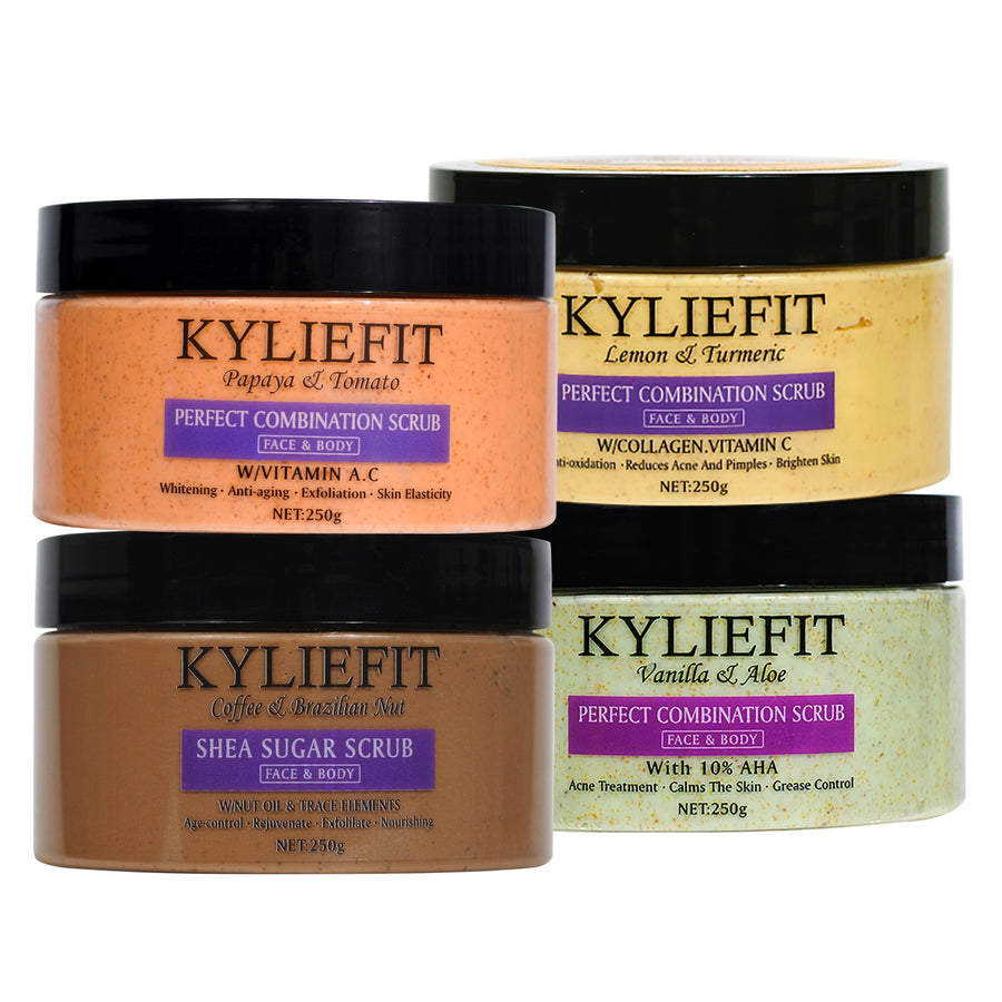 KYLIEFIT Natural Exfoliating Salt Body and Face Scrub Pack of 4