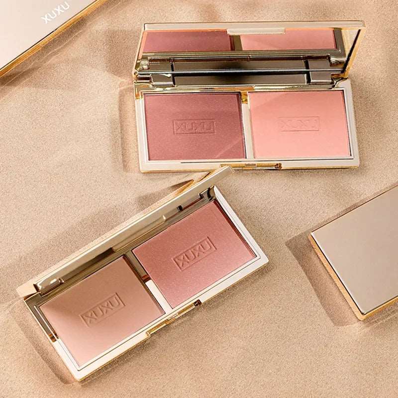 2-color Blush Pallete High-quality Glitter Matte Peach Face Mineral Pigment Nude Cheek Blusher Powder Makeup Contour Shadow