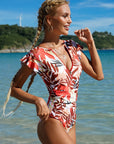 Backless Ruffled Sexy Swimwear Women Swimsuit High Cut Monokini One Piece Bathing Suits Bikini