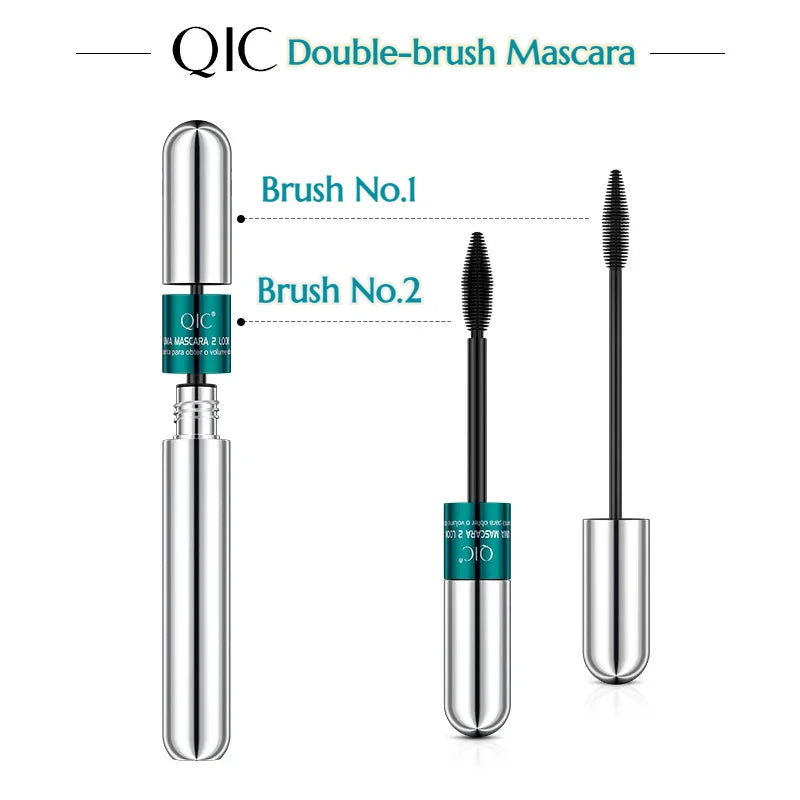 QIC Diamond Black Double Effect 4D Mascara 2 Brush Heads Waterproof Slim Curling Long Curl