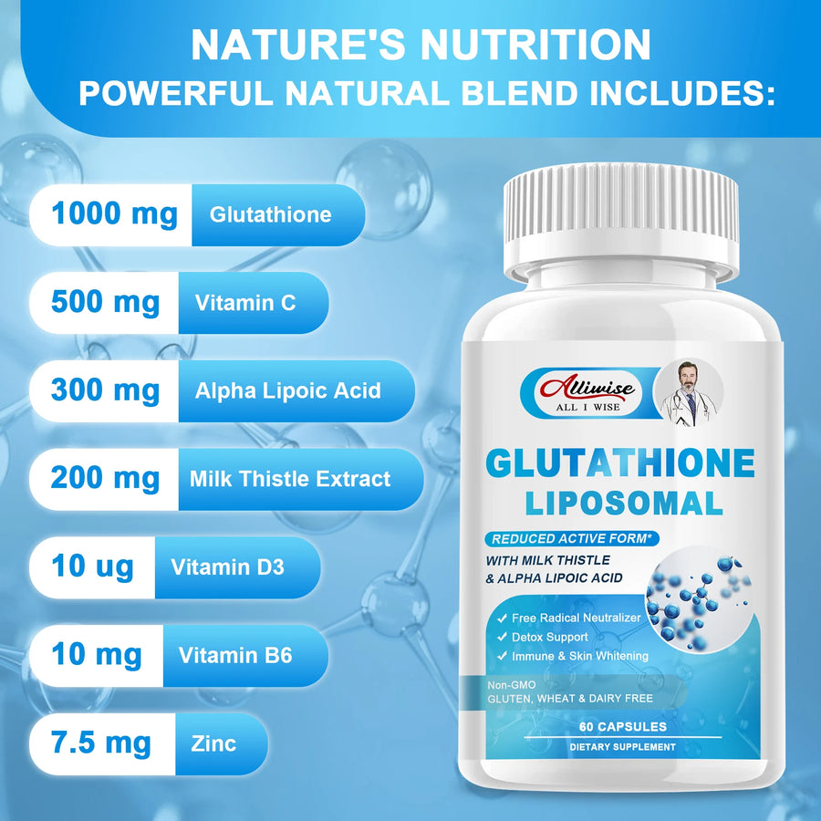 Liposomal Glutathione 1000mg Milk Thistle 200mg with Alpha Lipoic AcidVitamin C Immune Health Support Liver Support Skin Support