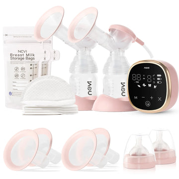 NCVI Double Electric Breast Pump: 4 Modes & 9 Levels, Includes 4 Size Flanges & 10pcs Breastmilk Storage Bags