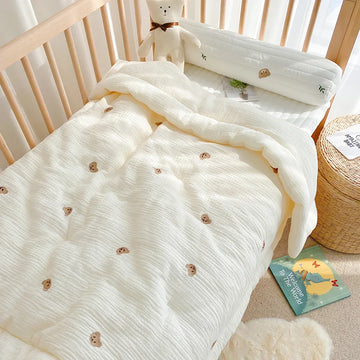 2023 Korean Pure Cotton Baby Blanket: Cartoon Bear Cream Warm Baby Quilt, Four Seasons Newborn Swaddle Wrapped Bedding 1X1.2M