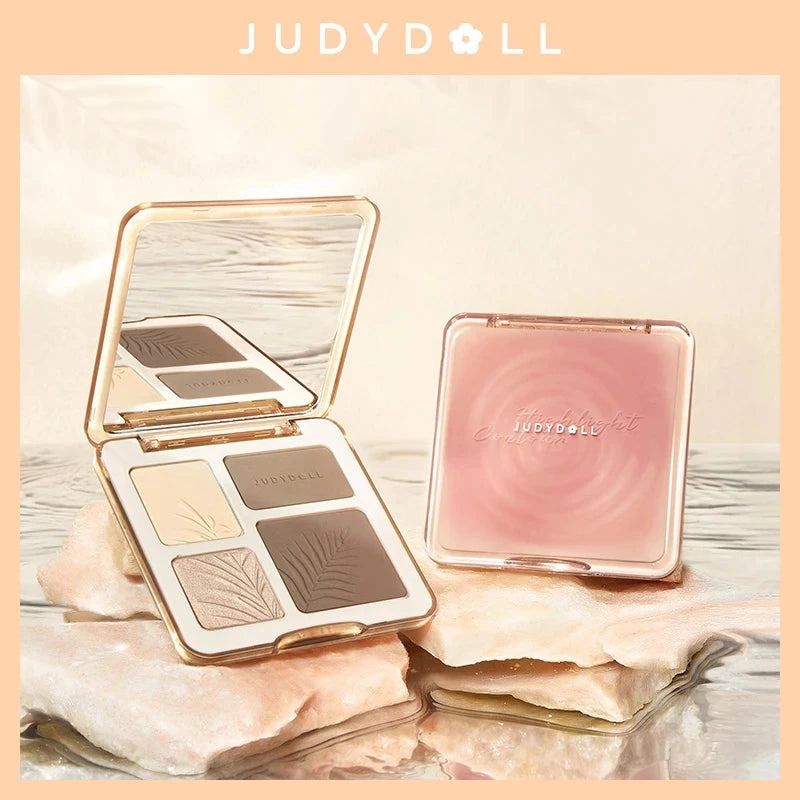 Judydoll 3D Highlighter Contour Bronzer Palette Nude Makeup Natural Color Rendering Long-Lasting Waterproof Cosmetics