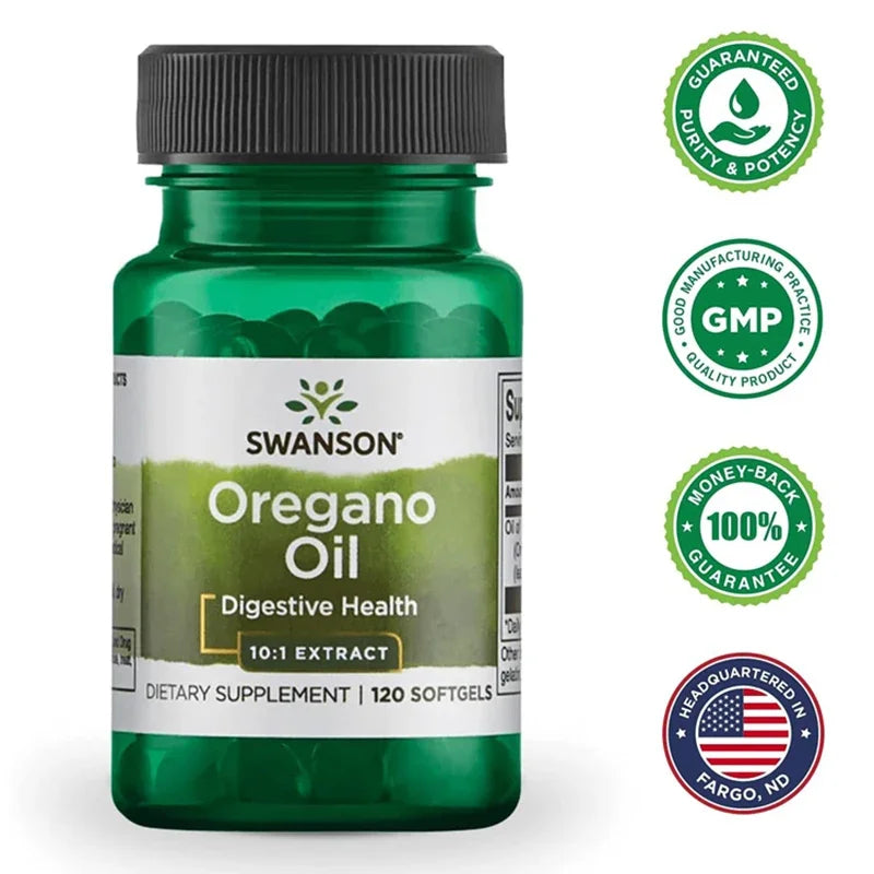 Swanson Oregano Oil Digestive Health 10:1 Extract Dietary Supplement 120 Softgels