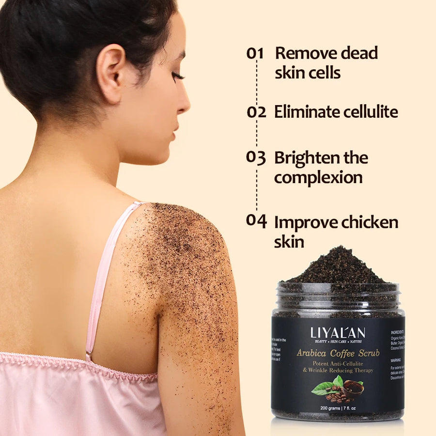 LIYALAN Coffee Body Scrub Exfoliating Lightening Skin Pore Cleansing Soften Sea Bath Salt Cream Moisturizing Anti Cellulite