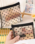 Love Heart Fashion Mesh Cosmetic Bag Portable Toiletries Organizer Portable Makeup Bag Transparent Women Lipstick Storage Pouch