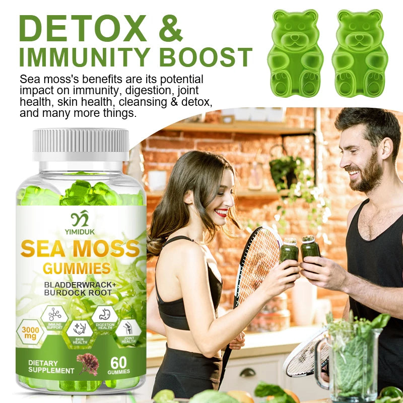 Organic Sea Moss Gummies Bladderwrack Skin Joint Health Immune Support Gut Cleanse Thyroi