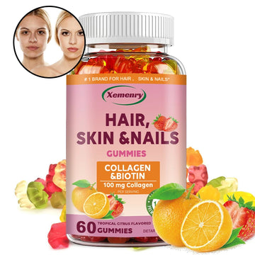 Vitamin Hair Skin Gummies Collagen & Biotin tropical Citrus Flavored Gluten-Free Supplement 100mg