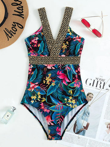 V neck Swimsuit One Piece Solid Sexy  Female Padded Monokini Summer  Bodysuit
