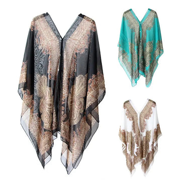 Woman Chiffon Blouse Fashion Women Scarf Shawl Printed Sunscreen  Tops