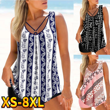 Flower Print Two Piece Tankini Monokini Set Swimsuit Bath Suit XS-8XL