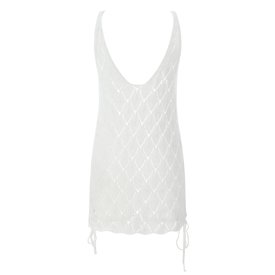 Women White Crochet Cover Up Hollow Out Swimsuit  Beach Dress Women Beachwear