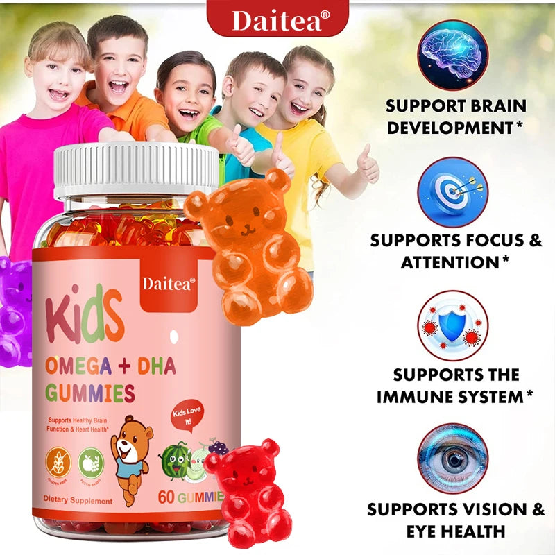 Kids Gummies with Omega DHA Vitamin C Supports Brain Function Vision and Heart