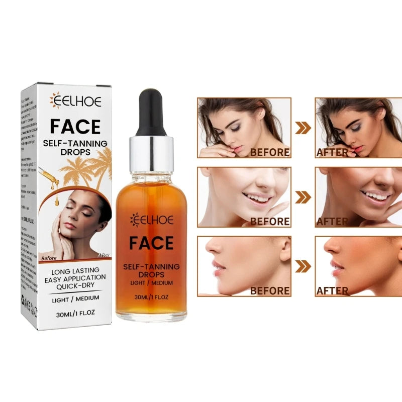 EELHOE Face Self-Tanning Drops Long Lasting Easy Application Quick-Dry 30ml / 1 FL.OZ