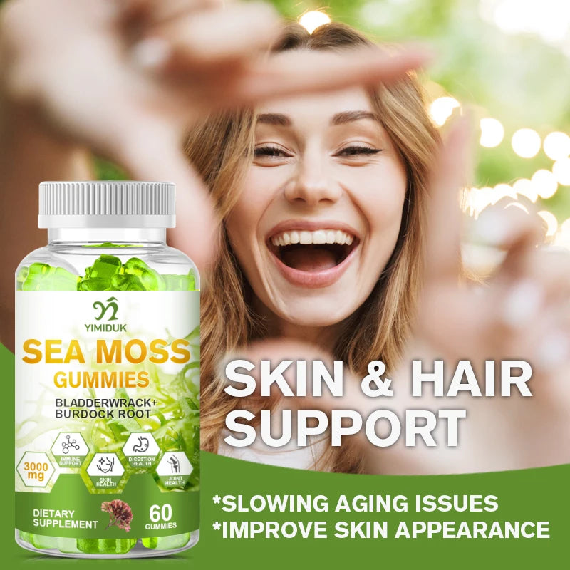 Organic Sea Moss Gummies Bladderwrack Skin Joint Health Immune Support Gut Cleanse Thyroi