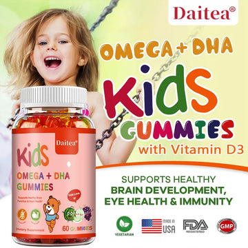 Kids Gummies with Omega DHA Vitamin C Supports Brain Function Vision and Heart