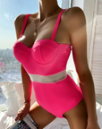 Contrast Mesh Push Up Swimsuit One Piece Sexy Swimwear Women Underwire Bathing Suit