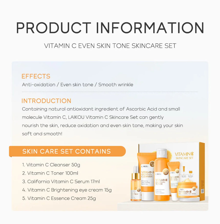 Vitamin C Skincare Set Moisturizing Face Serum Eye Cream 5Pcs