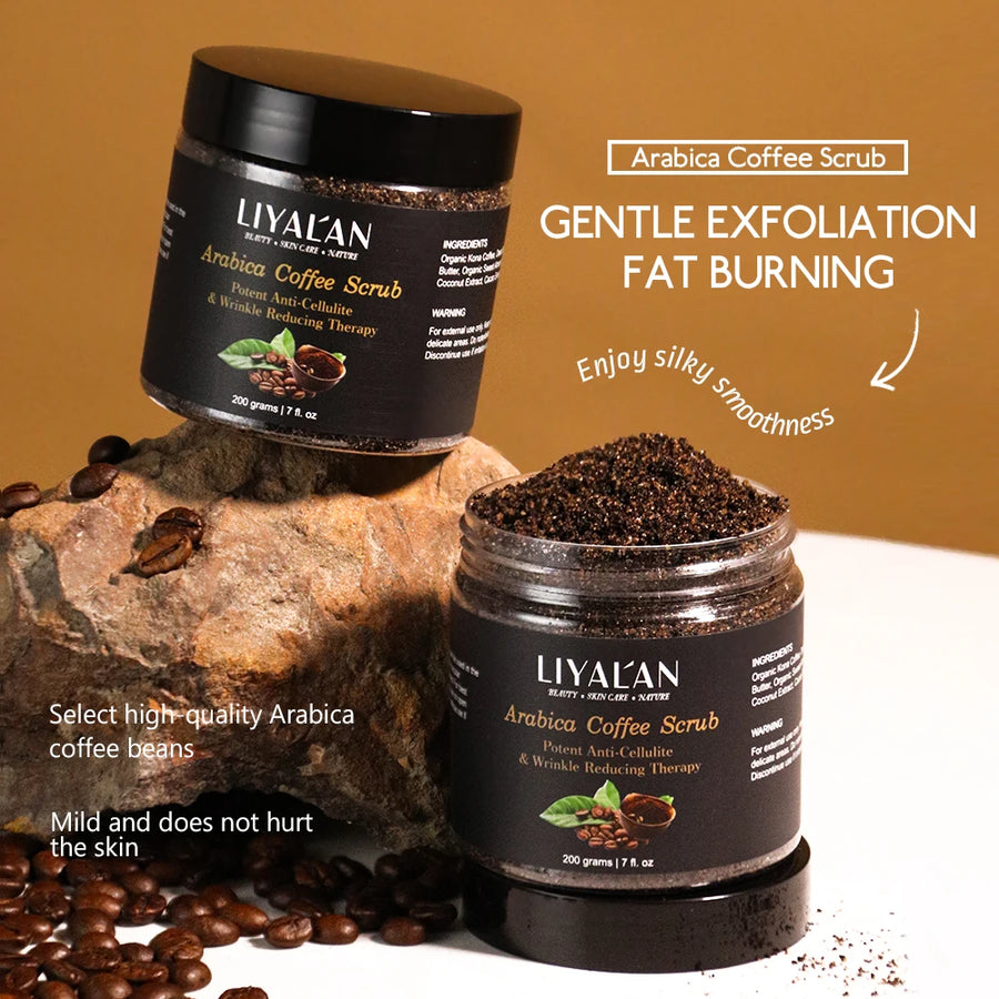 LIYALAN Coffee Body Scrub Exfoliating Lightening Skin Pore Cleansing Soften Sea Bath Salt Cream Moisturizing Anti Cellulite