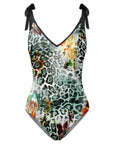 Womens V Neck Flower Printed Swimsuit Apron