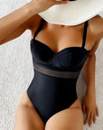 Contrast Mesh Push Up Swimsuit One Piece Sexy Swimwear Women Underwire Bathing Suit