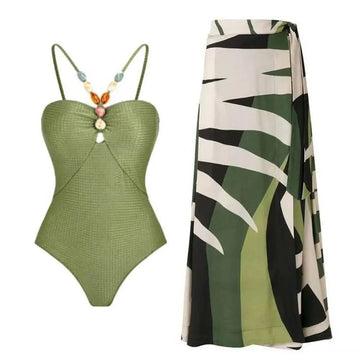 Women 1 Piece Swimwear+1 Piece Cover UP Monokini Bikini 2 Piece Swimsuits Bikini