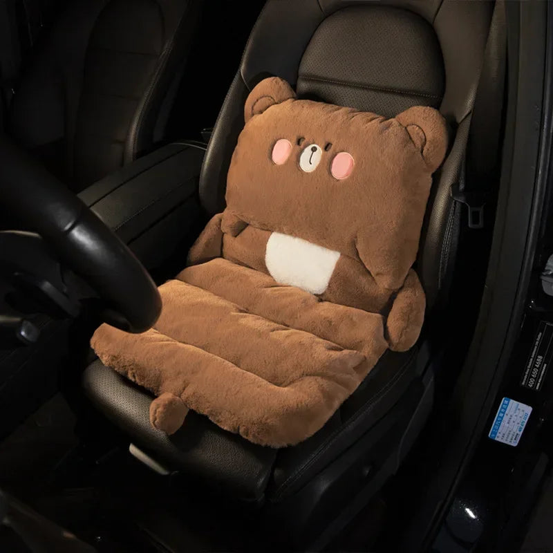 Car Cushion Winter Plush Car Interior Seat Cushion Cute Cartoon Lumbar Cushion Insulated Warm Booster Seat Cushion Woman