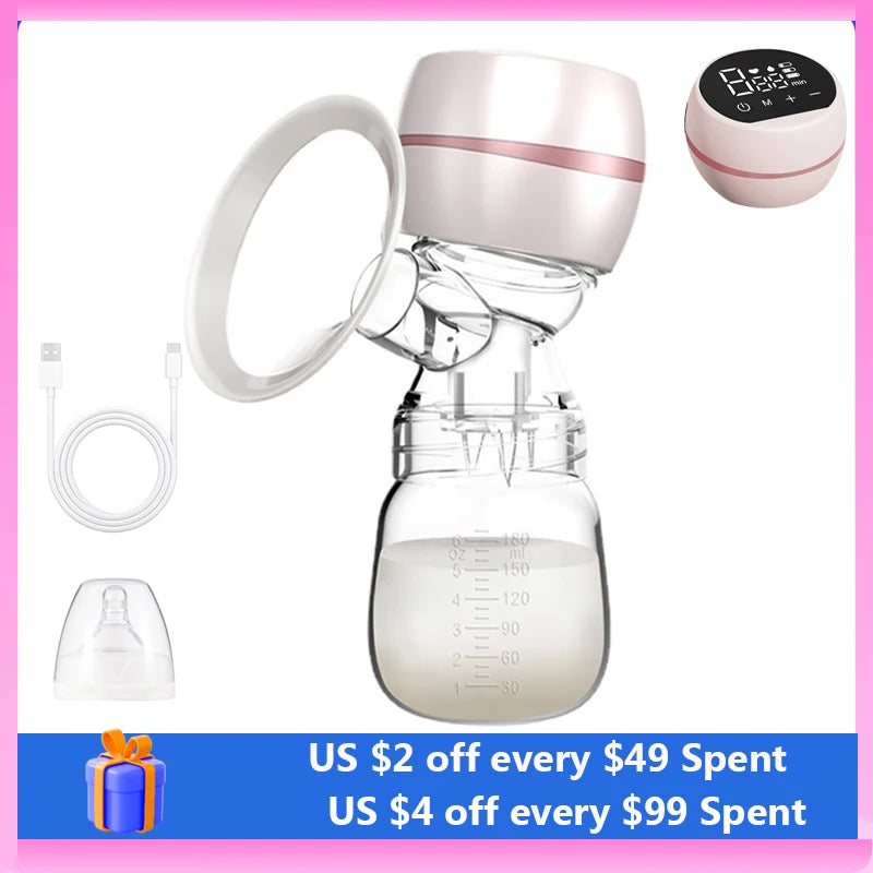 Portable Electric Breast Pump with LED Screen - Low Noise, BPA-Free, Includes 180ml Milk Bottle