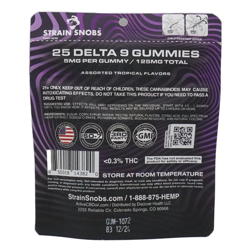 Strain Snobs Full Spectrum delta-9 Gummies - 25 count, 100 mg - 5 mg/gummy, vegan - Free Shipping