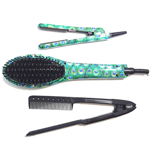 Complete Hair Styling Set: Heated Brush, 0.5 Mini Iron & Easy Comb with Magnet Box