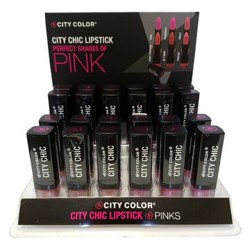 CITY COLOR City Chic Lipstick Pinks DISPLAY CASE 24 Pices - L0008B - Free Shipping