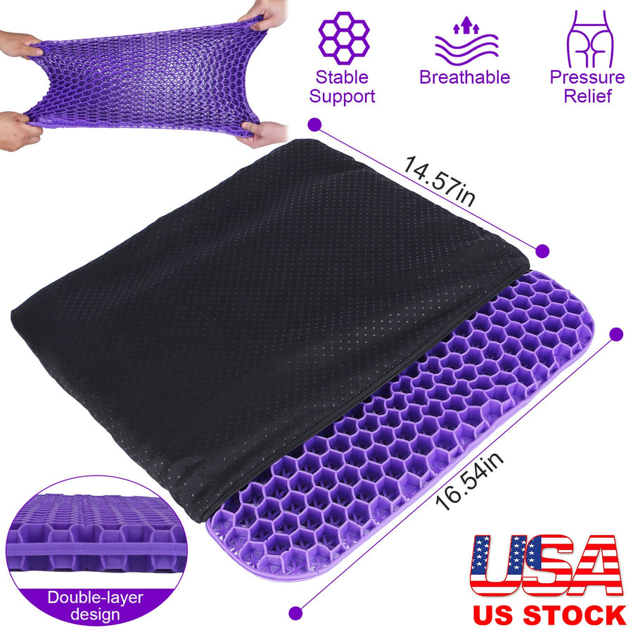 Gel Seat Cushion Non-Slip Breathable Honeycomb Sitting Cushion Pressure Relief Back Tailbone Pain Cushion Pad with Removable Cover for Car Office Chai