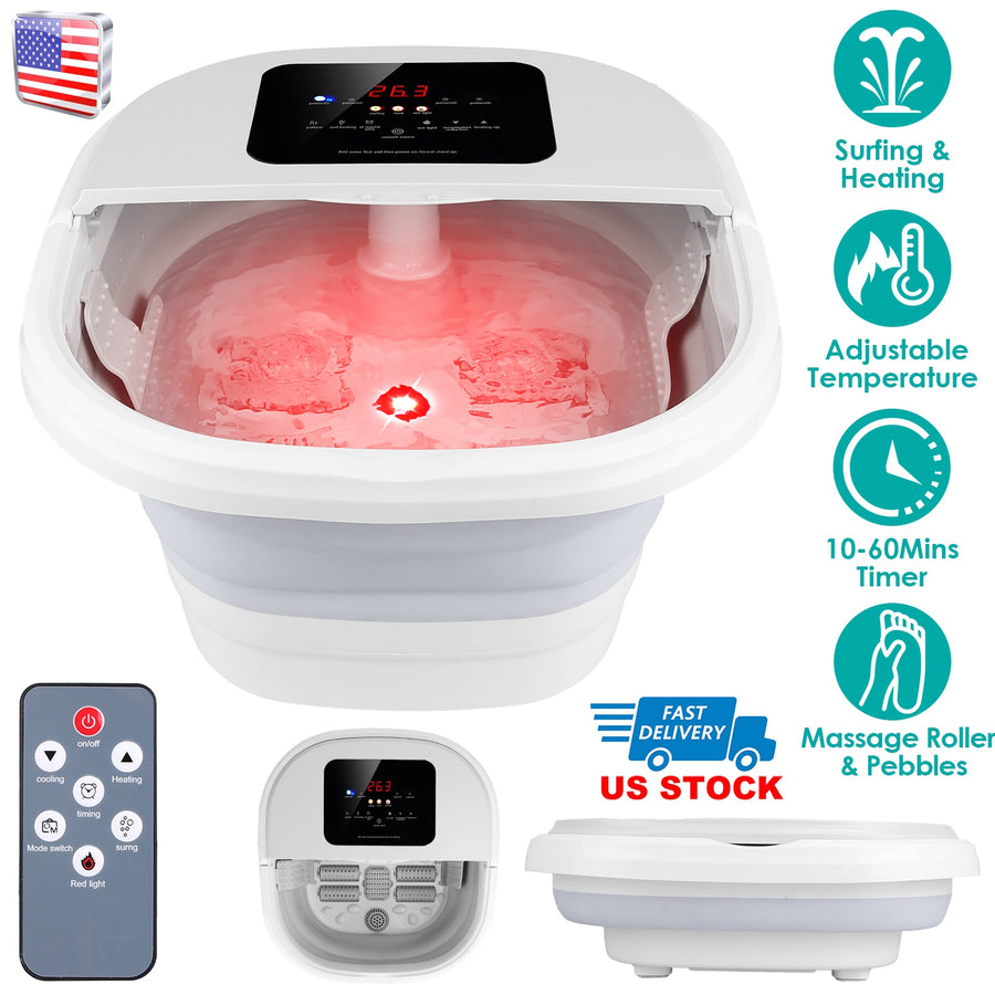 Collapsible Foot Spa Massager Electric Foot Soaker Tub Foldable Foot Spa Tub with Surfing Bubbles Heating Red Light Temperature Control Timer Remote C