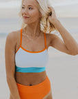 Orange Color Block Spaghetti Strap High Waist Two Piece Swimsuit