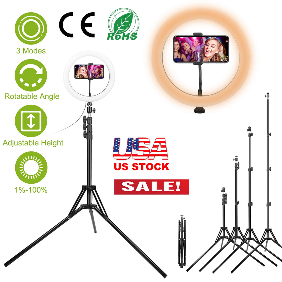 10in LED Selfie Ring Light Dimmable 120 LEDs Makeup Ring Lights w/ Adjustable Tripod Stand Cell Phone Holder USB Powered For YouTube Video/Live Stream