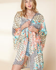 Multicolor Boho Floral Open Front Half Sleeve Kimono Stylish Layering Piece for Bohemian Chic Look