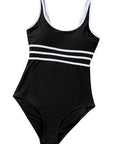 Black Contrast Trim U Neck Adjustable Strap One Piece Swimwear