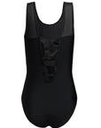 Black Hollow Out Back Mesh High Leg One Piece Swimsuit