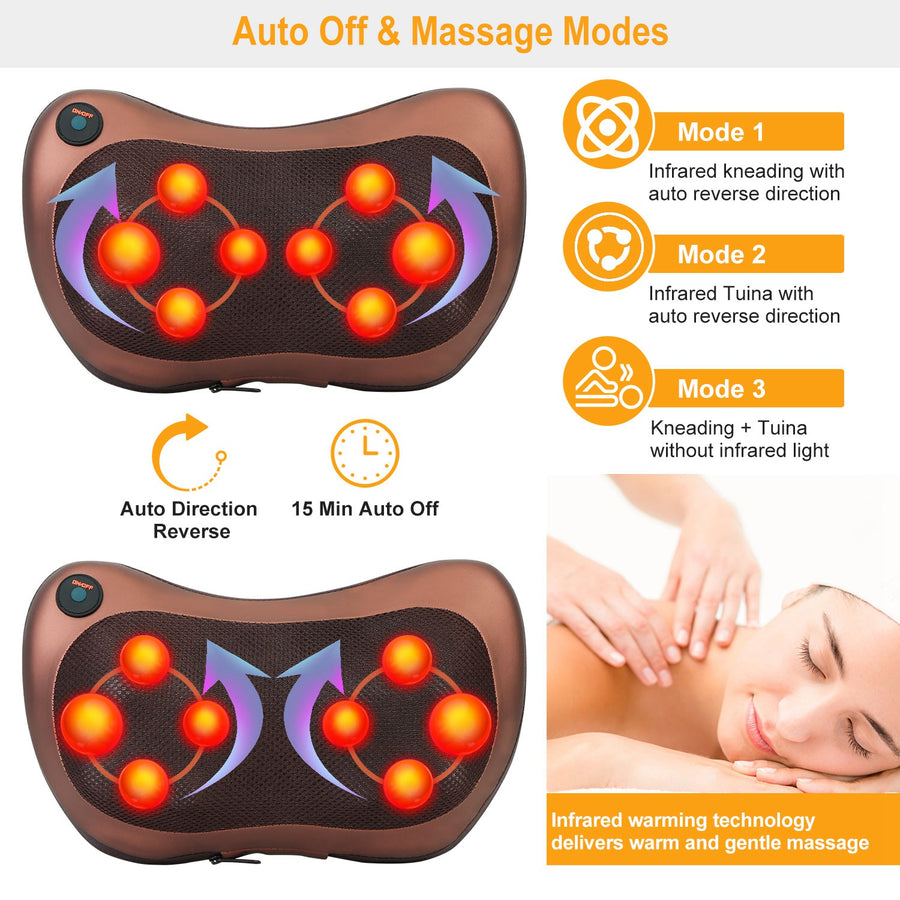 Back Neck Massage Pillow Thermotherapy Kneading Manipulation Massager Car Massage Pillow w/ Cigarette Charger Adapter Pain Relief Relaxing For Home Tr