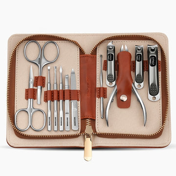 High-Quality Manicure Set With Morandi Grey Top-Grade PU Leather Packaging Nail Clipper Kits Perfect Gift Friends Family