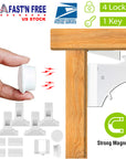 4Pcs Magnetic Cabinet Locks Child Safety Drawer Locks Adhesive Baby Proof Cabinets Latches Kit