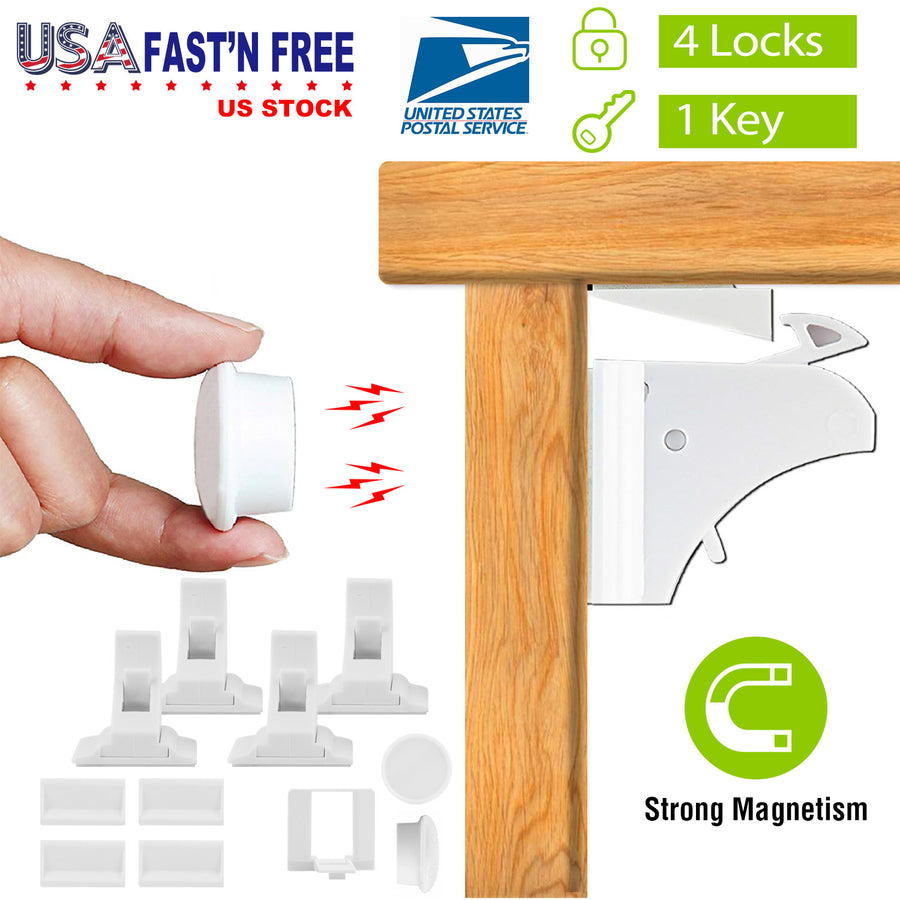 4Pcs Magnetic Cabinet Locks Child Safety Drawer Locks Adhesive Baby Proof Cabinets Latches Kit