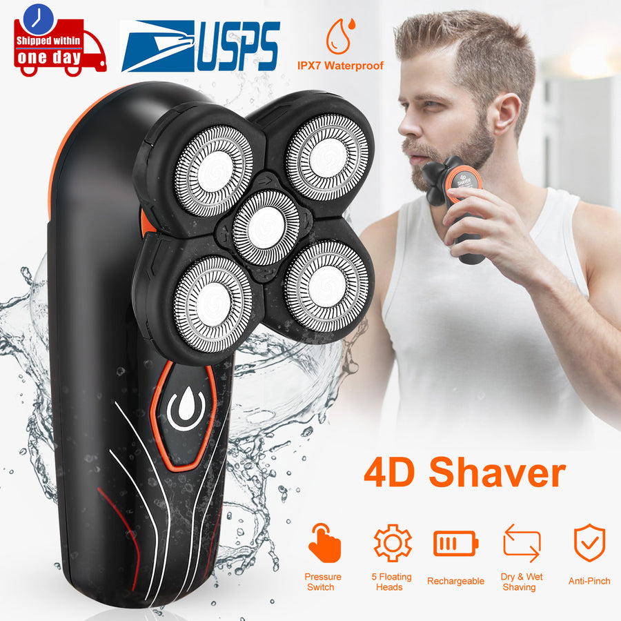 4D Electric Shavers Razor IPX7 Waterproof Wet & Dry 5 Floating Head Rotary Shavers Rechargeable Beard Trimmer Shaving Razor for Men