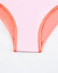 Pink Mesh Contrast Pom Details High Waisted Bikini Swimsuit